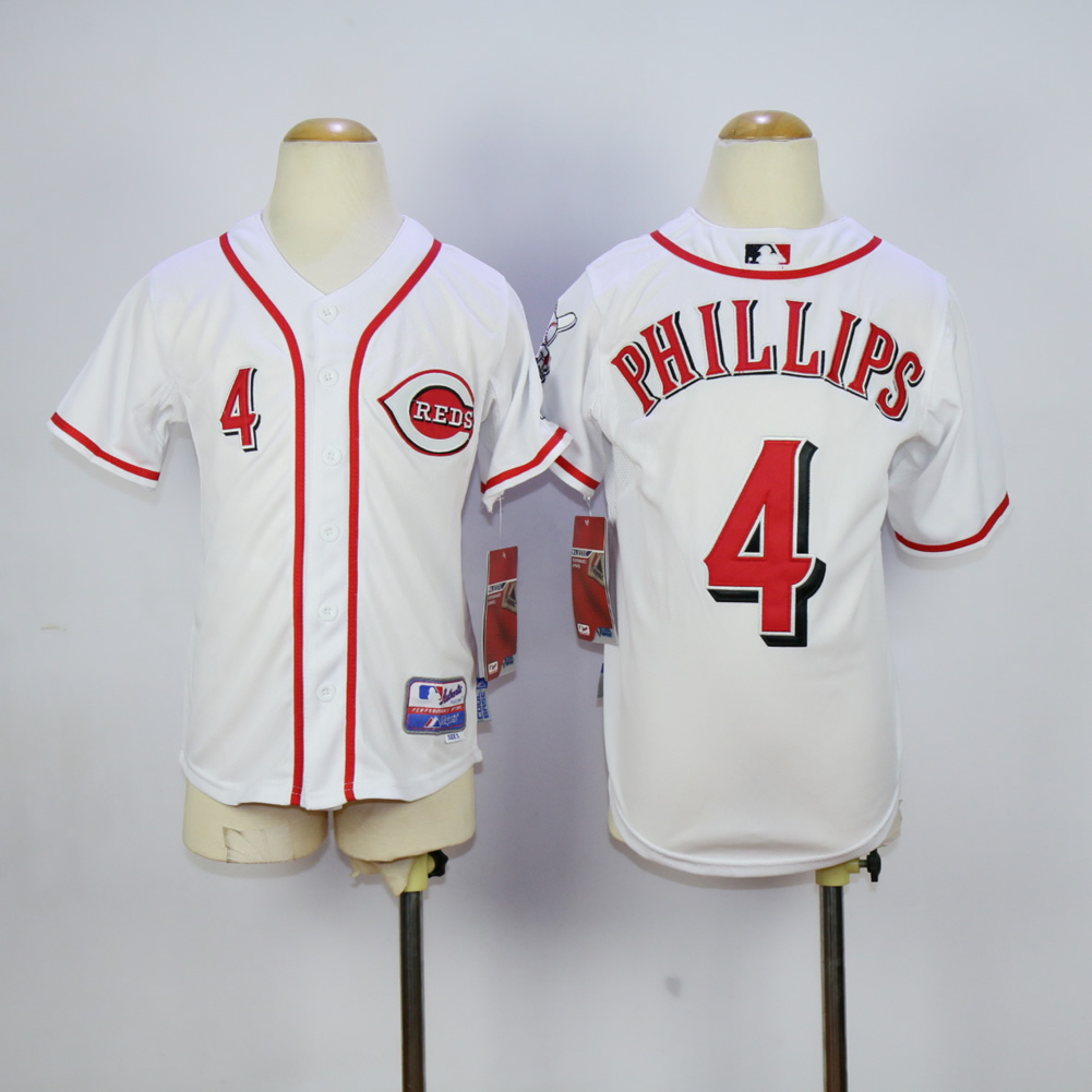 MLB Cincinnati Reds Youth #4 Phillips white jerseys->youth mlb jersey->Youth Jersey